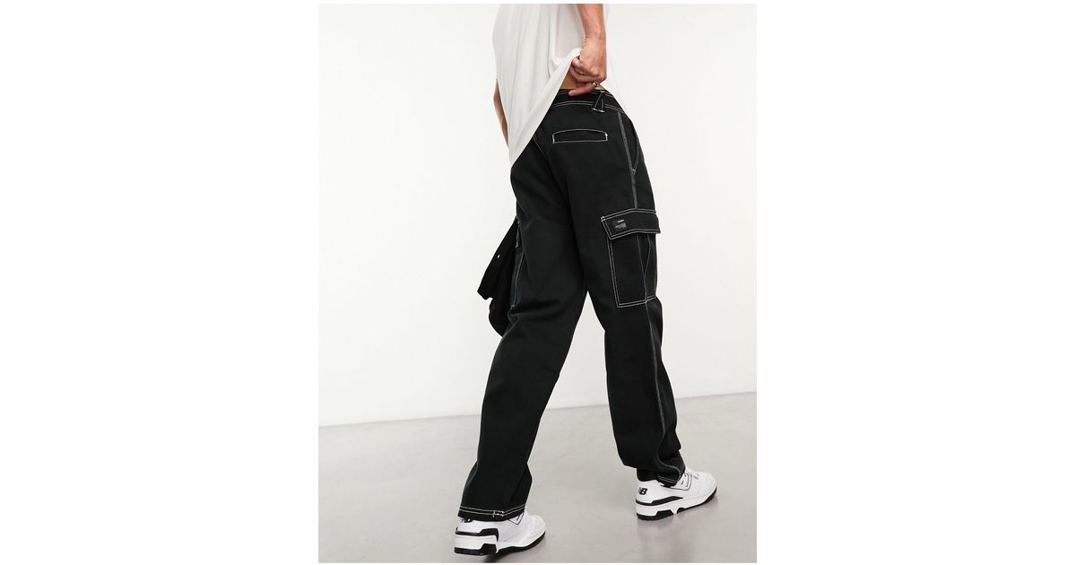 Black cargo trousers cheap with white stitching