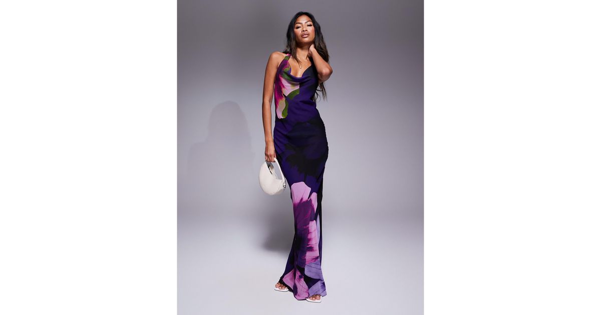 River Island Halterneck Floral Maxi Dress in Purple | Lyst