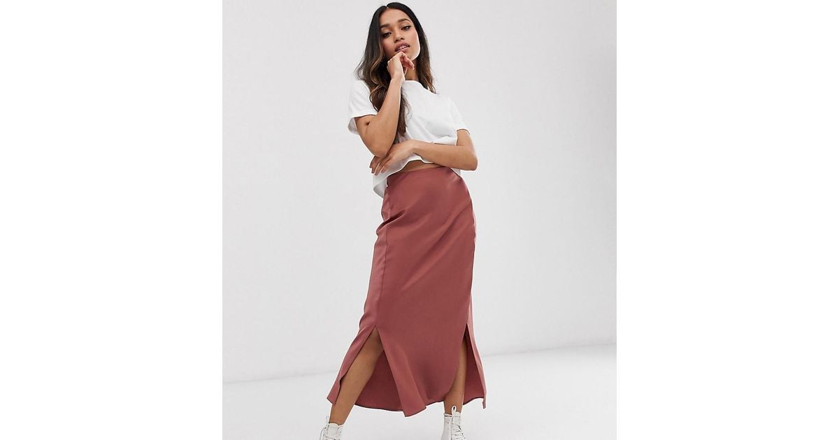 Petite Bias Cut Satin Midi Skirt 