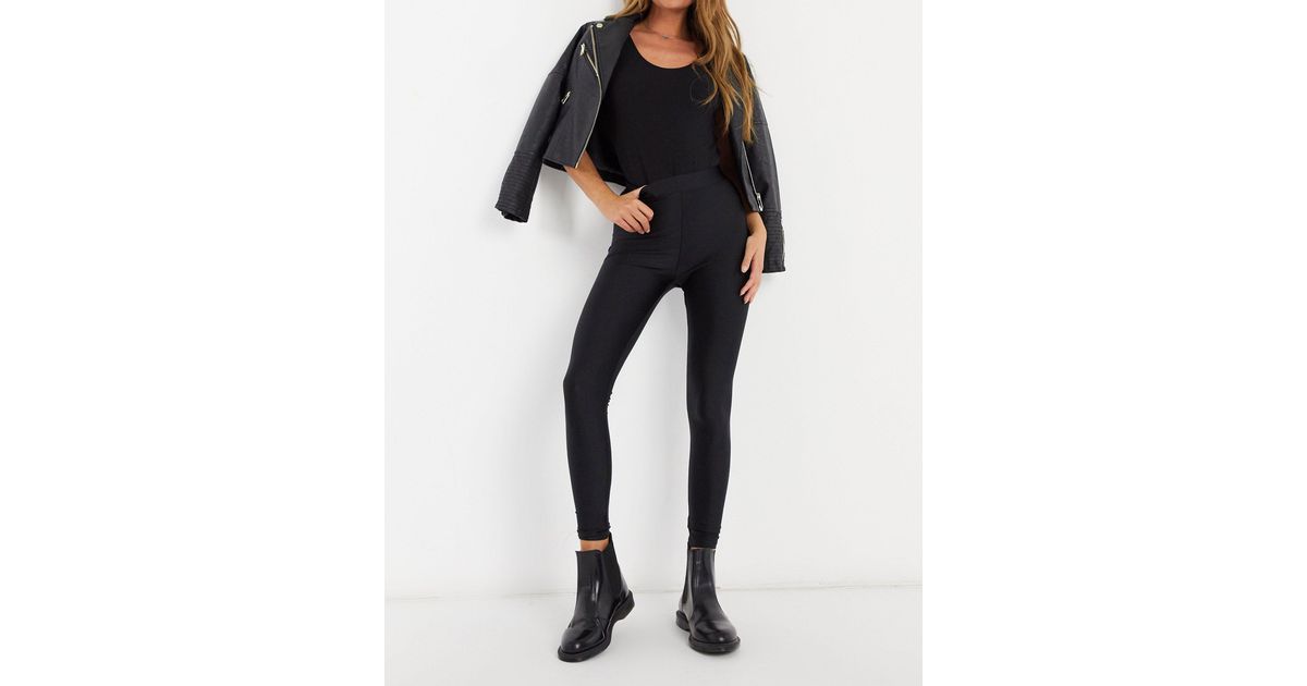 Pull&Bear Shiny legging in Black Lyst UK