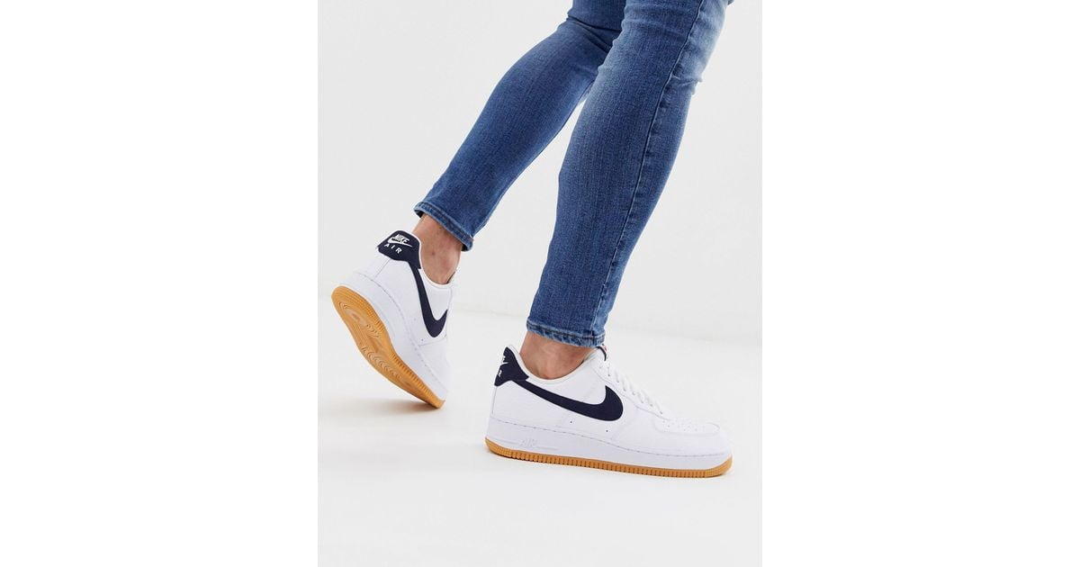 Nike Leather Air Force 1 Sneakers With Swoosh And Gum Sole in Navy (Blue)  for Men | Lyst
