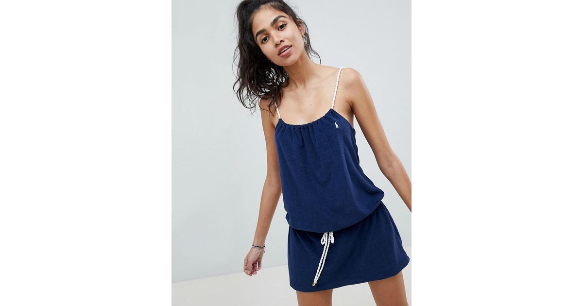 Robe Coloris Ralph Tissu Lauren Éponge De Plage En Polo Cordelette Blue Nn08wm