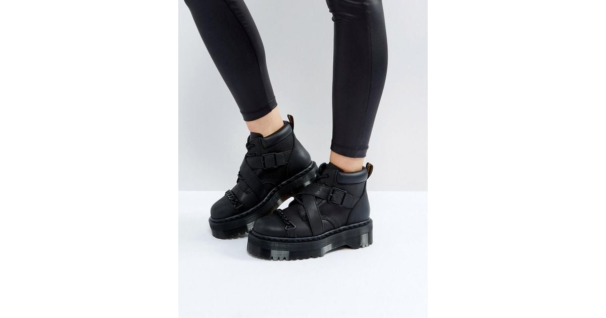 Dr. Martens Beaumann Cross Strap Chunky Flatform Boots in Black | Lyst