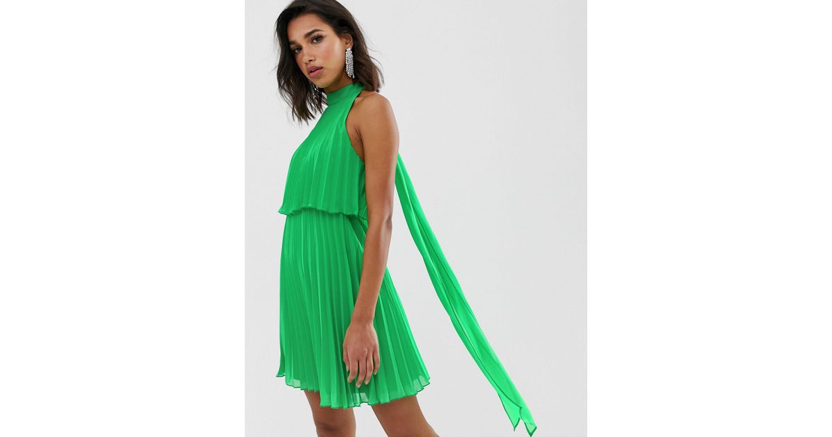 ASOS Halter Tie Neck Mini Dress in Green Lyst