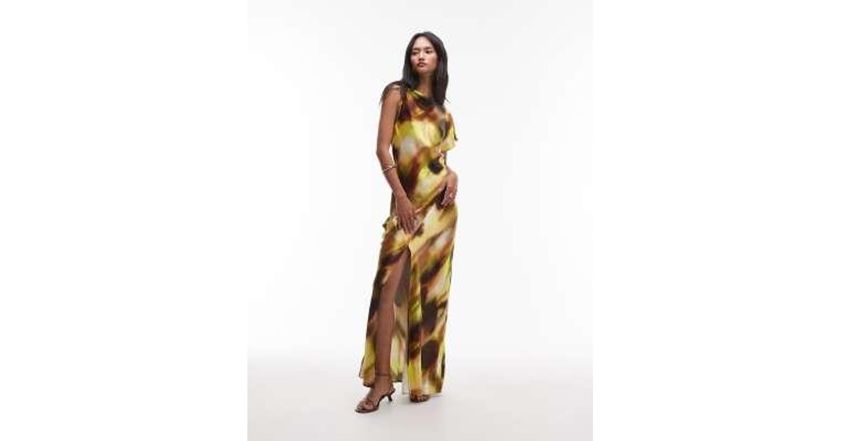 TOPSHOP Twist Shoulder Backless Midi Satin Dress in Metallic | Lyst