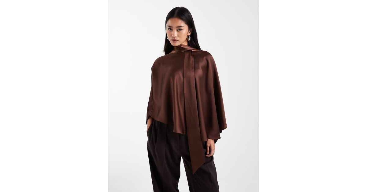 ASOS Chiffon Double Layer Cape Top in Brown | Lyst UK