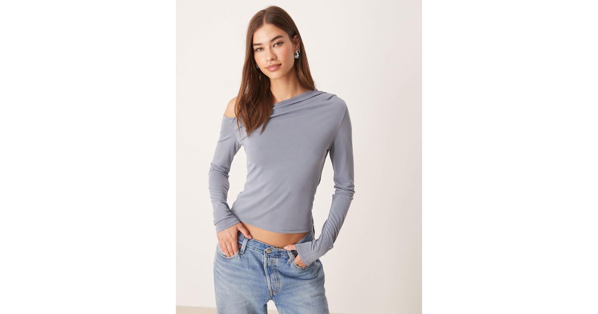 ASOS Modal Off Shoulder Long Sleeve Tee in Gray | Lyst