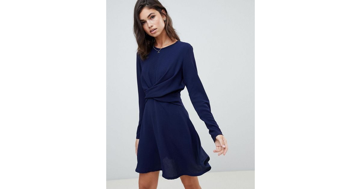 boohoo twist detail skater dress in navy