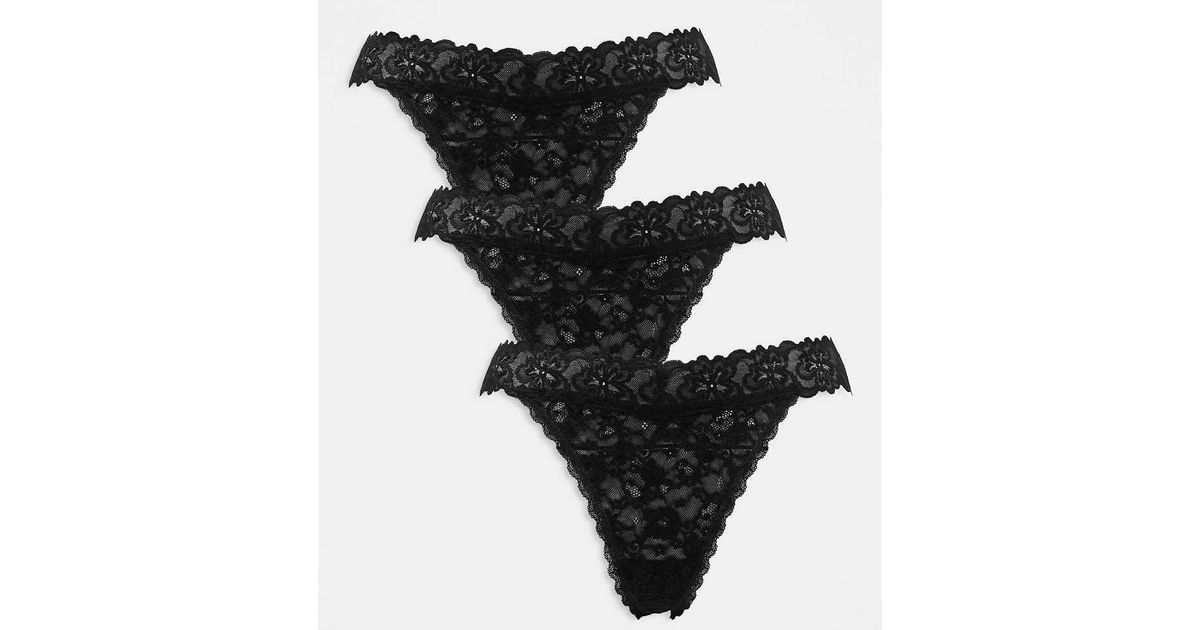 ASOS Asos Design Curve Minnie 3 Pack All Over Lace Thong in Black Lyst UK