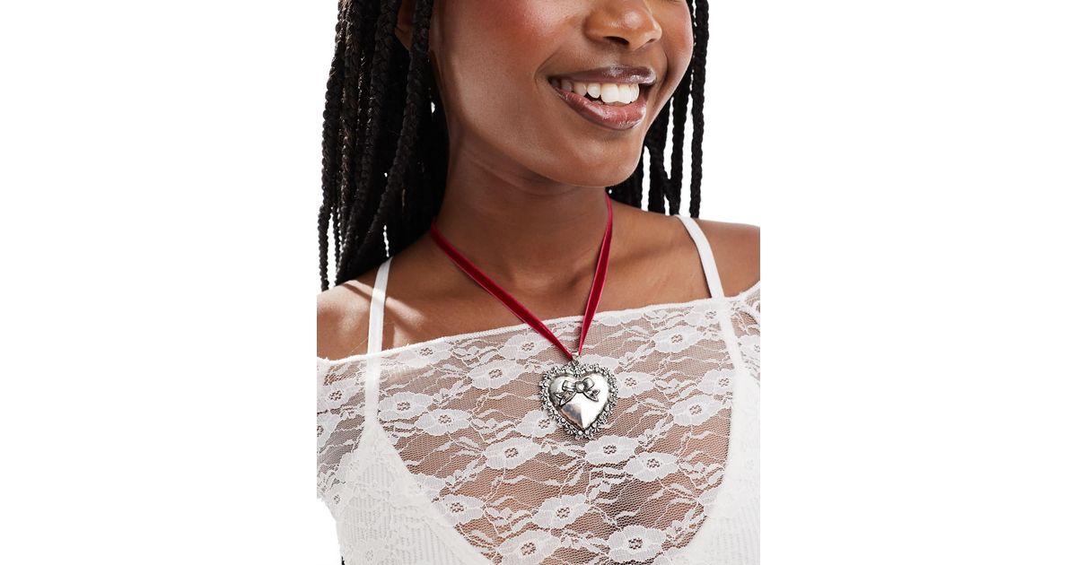 Reclaimed vintage Oversized Heart Pendant On Velvet in Brown Lyst Australia