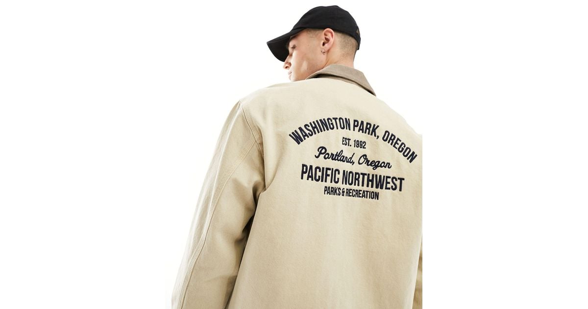 Abercrombie & Fitch Embroidered Worker Jacket in Natural for Men 