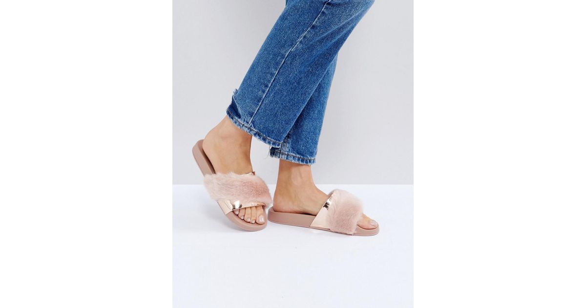 aldo faux fur slides
