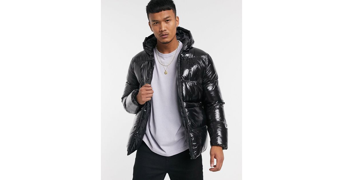 SIKSILK Wet Look Puffer Jacket in Black for Men - Lyst