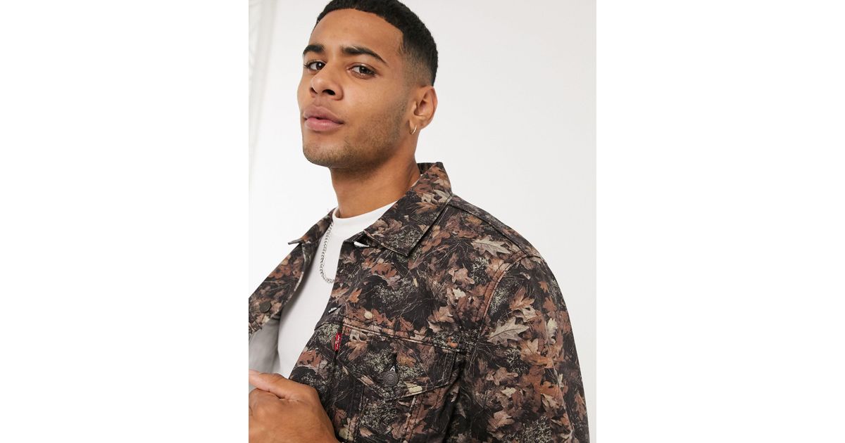 Leaf Print Denim Trucker Jacket 