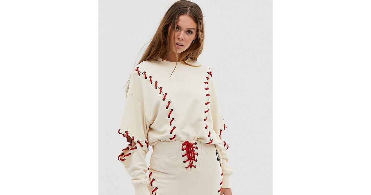 Ivy Park Ivy Park Baseball Stitch Sweatshirt in Natural | Lyst Canada