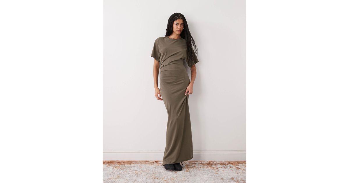 weekday grey dress Cinched Waist Jersey Maxi in Gray include-sale