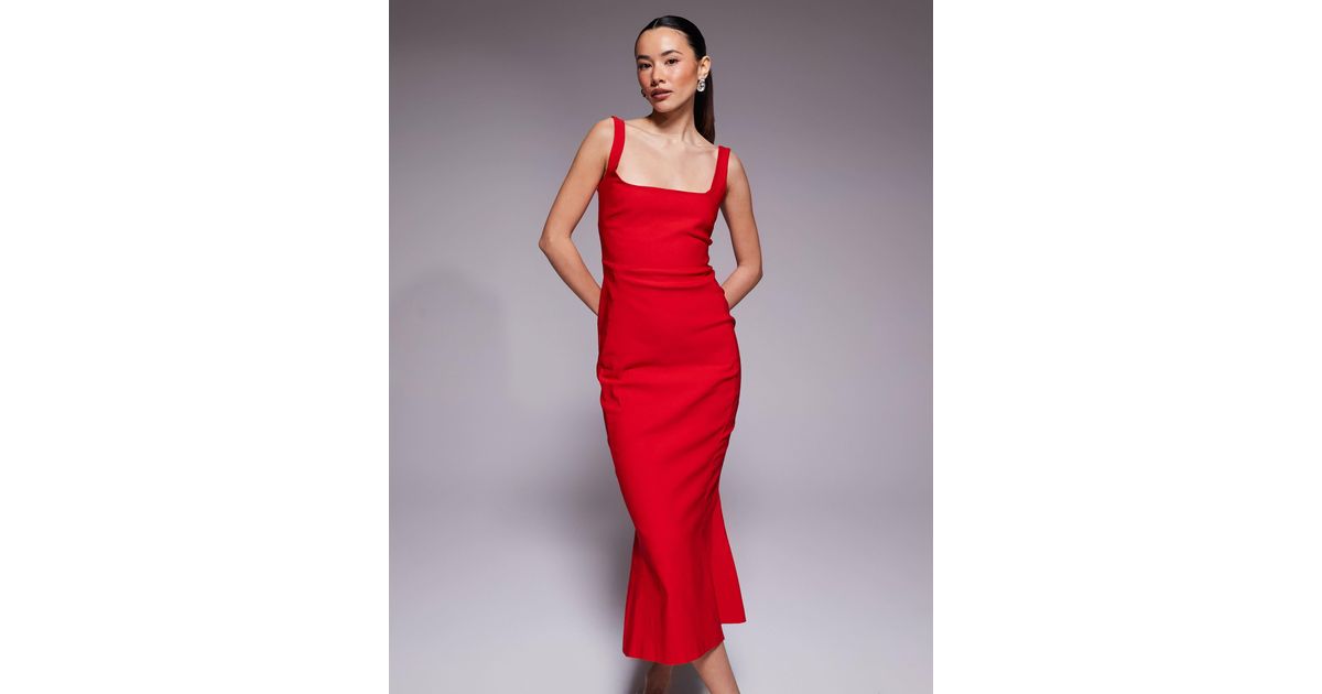 red fishtail midi dress Inspire Chic Women's Cocktail Dress Lace Fishtail Hem Short Sleeve Bodycon Midi Dress Burgundy M, Size: Medium, Red
