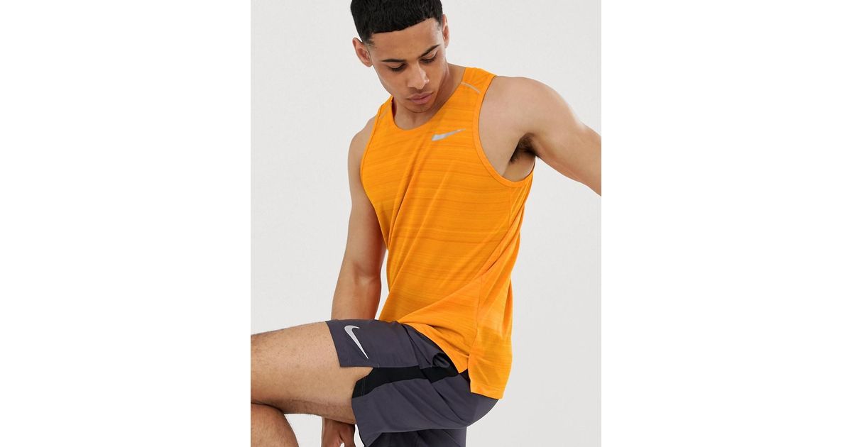 Nike Dry Miler Tank In Orange for Men | Lyst