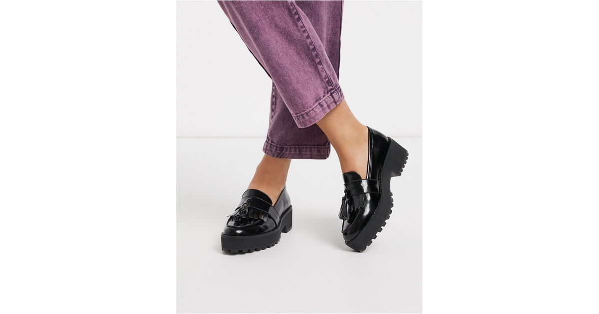 black chunky platform loafers