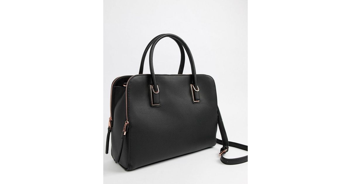 asos design rose gold zipped compartment tote bag with detachable strap
