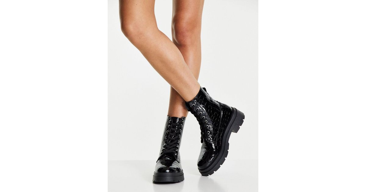 TOPSHOP Kali Lace Up Boot in Black | Lyst