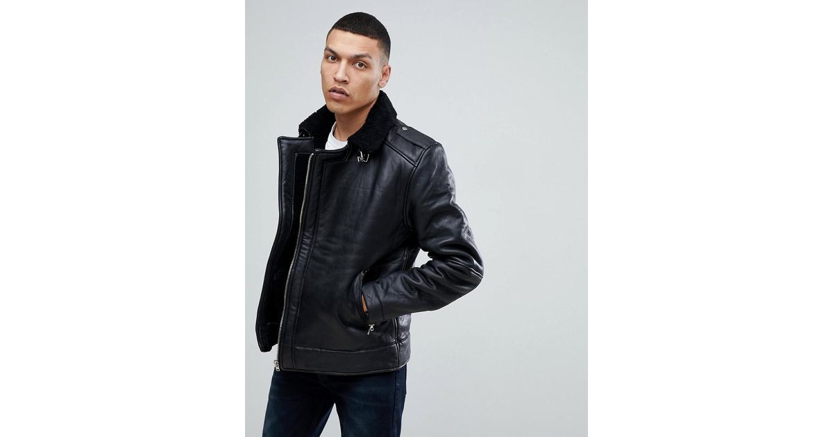 bellfield leather aviator jacket