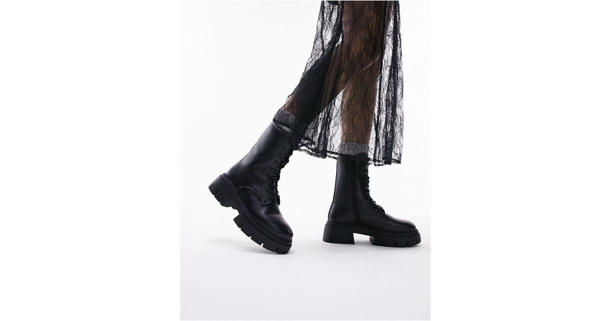 TOPSHOP Wide Fit Lydia Chunky Lace Up Boots in Black Lyst