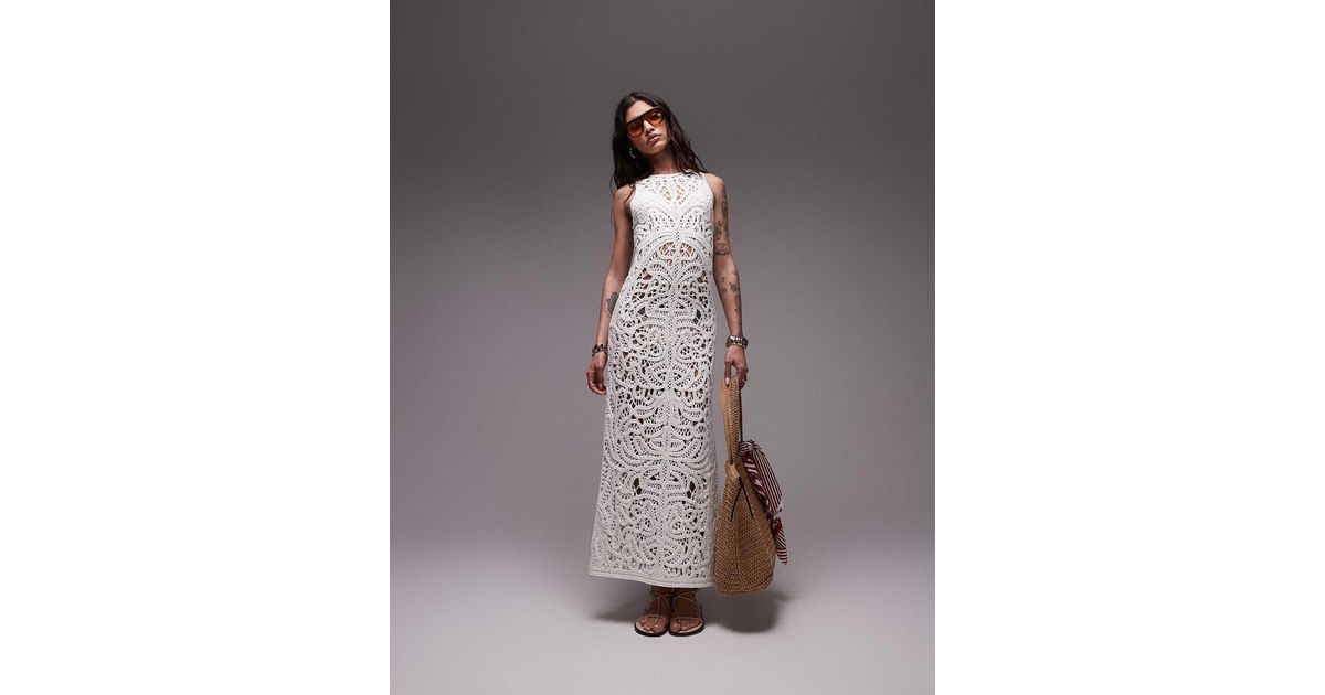 topshop white crochet dress Topshop crochet bust midi dress with ladder broderie in white