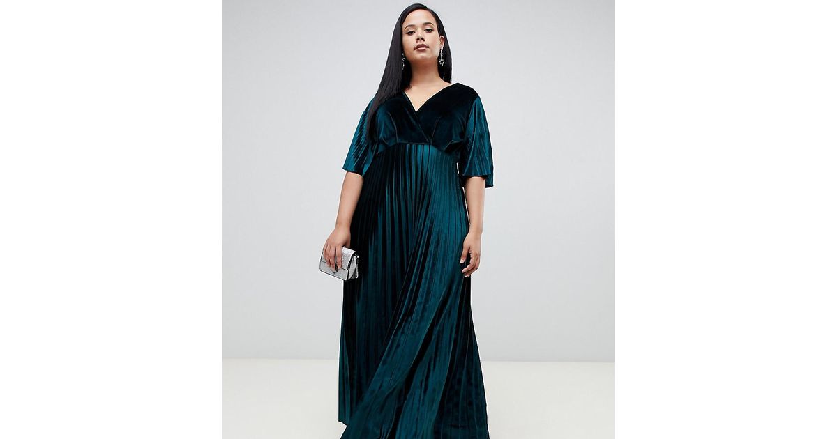 asos green velvet pleated dress