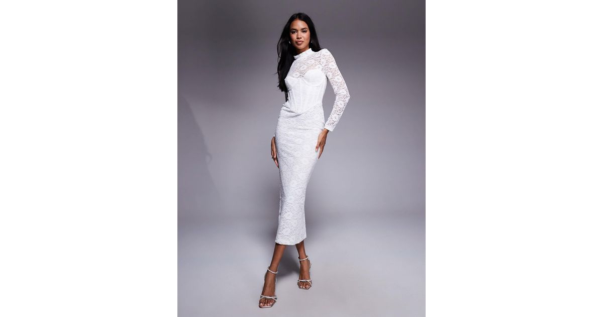 Bardot Carmen Lace Corset Long Sleeve Midi Dress in Blue | Lyst
