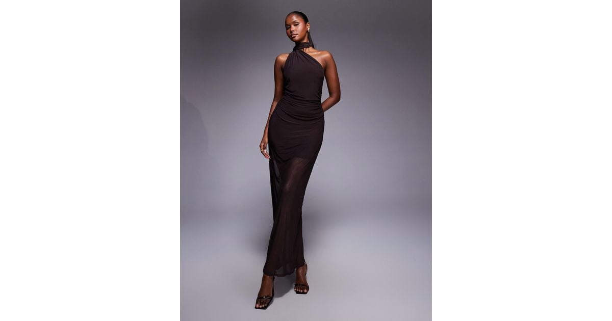 strapless open back dress Lien Mesh Velvet Plunge Midi Dress - Black