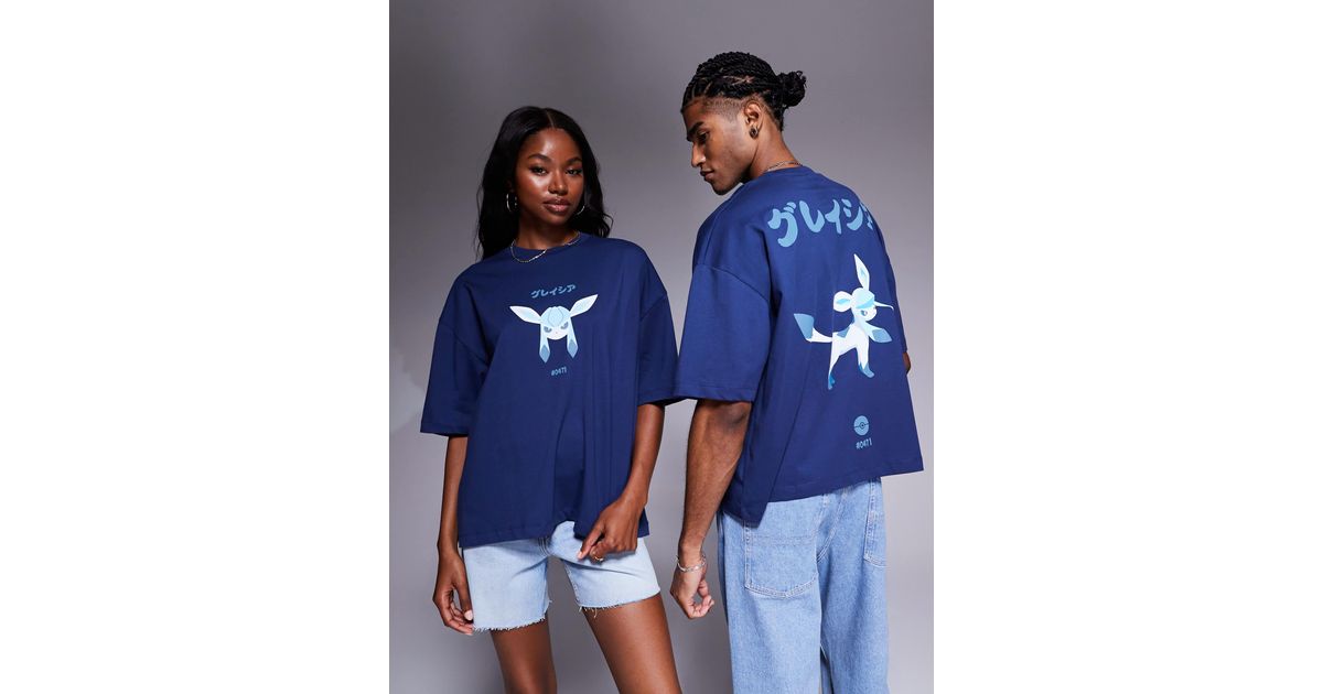 ASOS Pokemon Unisex Oversized T-shirt With Glaceon Prints in Blue | Lyst