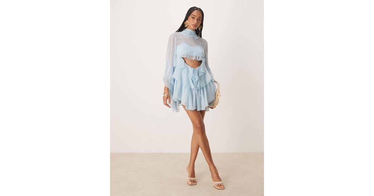 bardot anyssa tiered ruffle cutout babydoll mini dress Bardot Anyssa ruffle mini dress in black