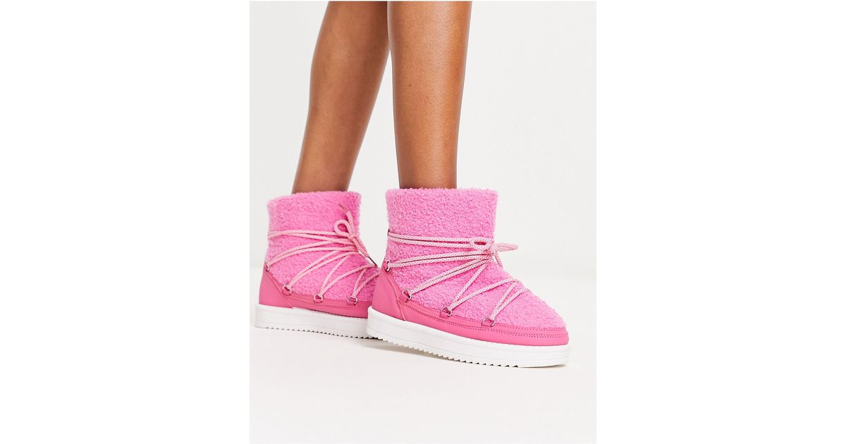 South Beach Padded Borg Snow Boots in Pink | Lyst