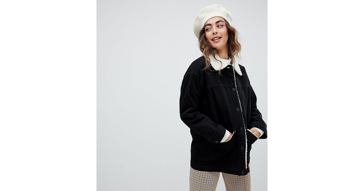 monki borg denim trucker jacket in black