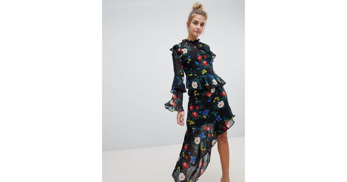 ruffle detail midi dress
