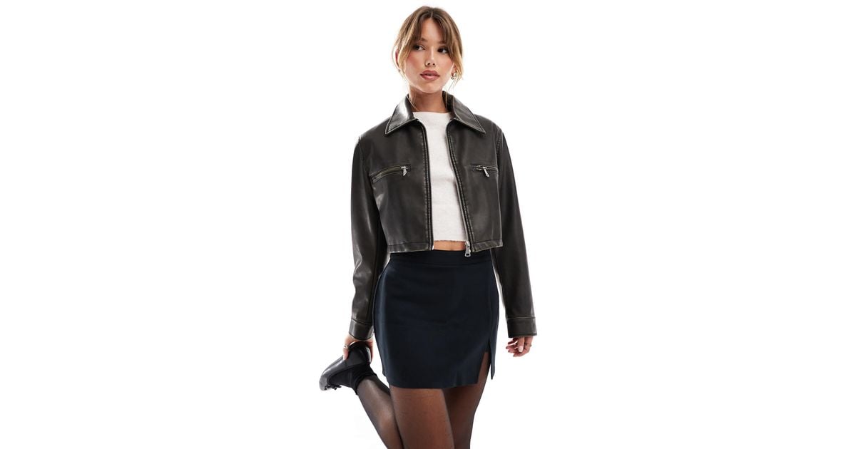Blouson harrington imitation cuir délavé ASOS en coloris Noir Lyst
