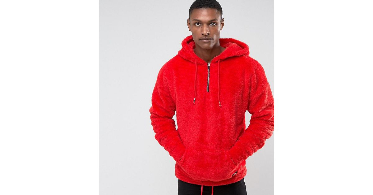 red fluffy hoodie