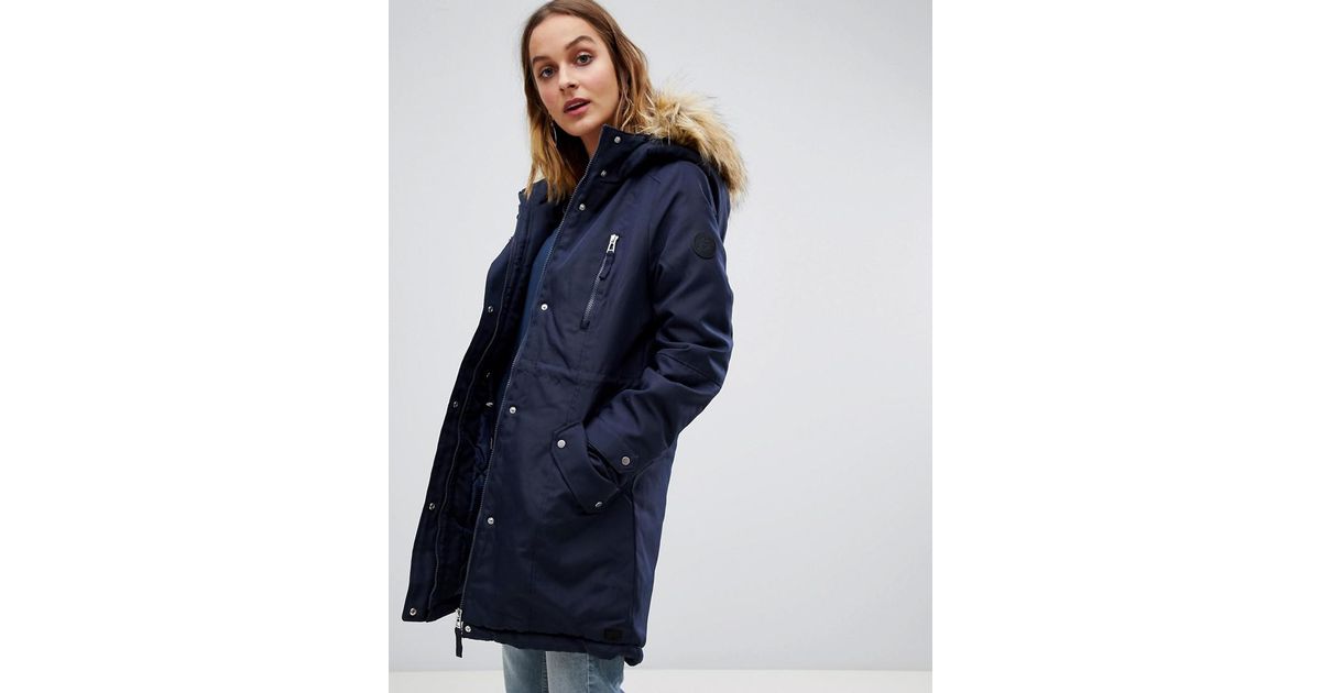 Vero Moda Synthetic Faux Fur Trim Expedition Parka in Navy (Blue) - Lyst