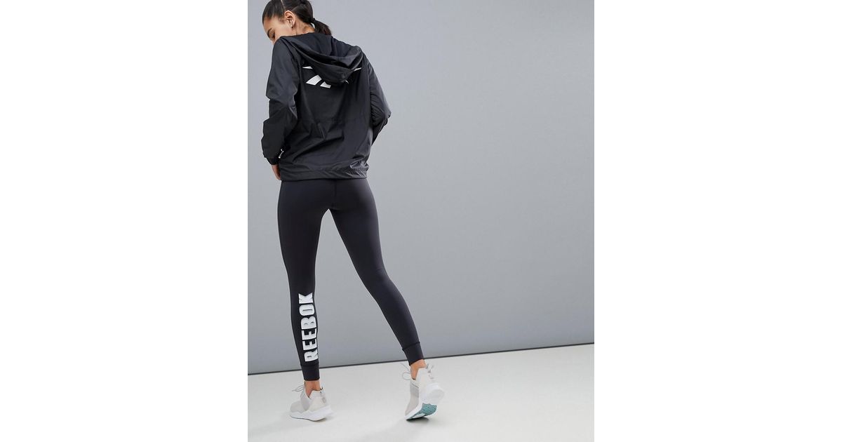 reebok training logo leggings in black and white