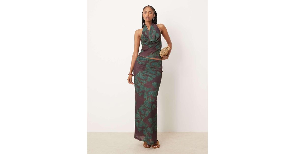 ASOS Printed Gauzy Sheer Mesh Paisley Maxi Low Rise Skirt Co Ord in ...