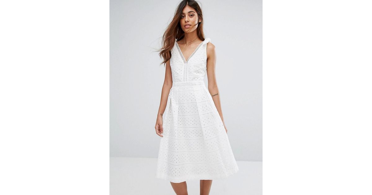 white midi broderie dress