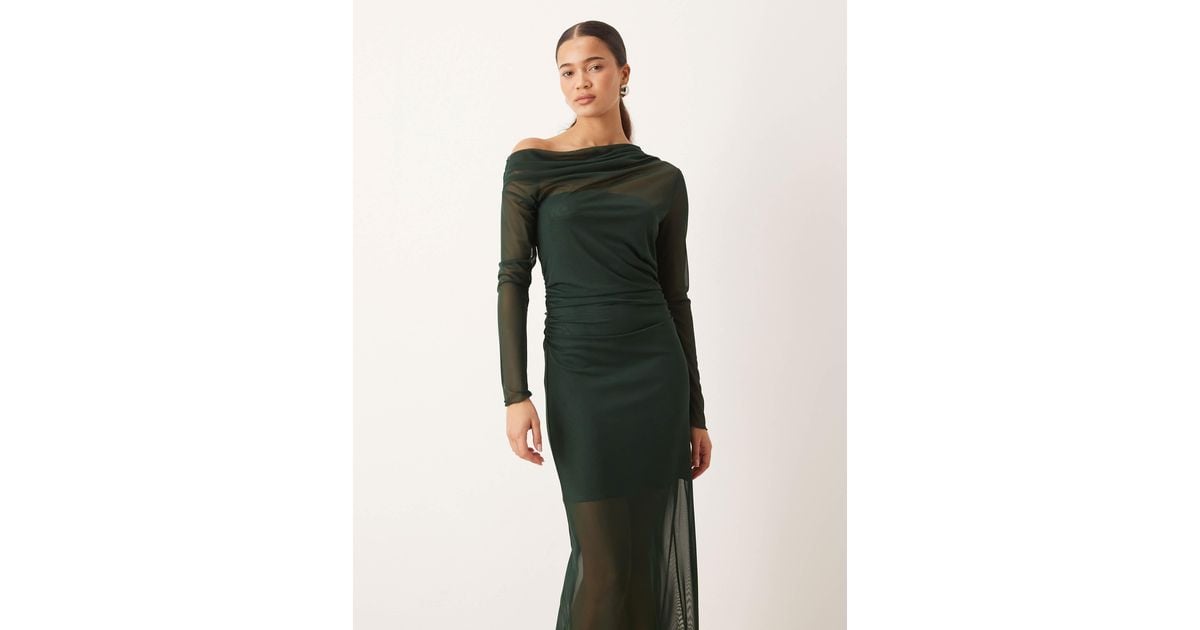 Mango Asymmetric Long Sleeve Maxi Dress in Green | Lyst