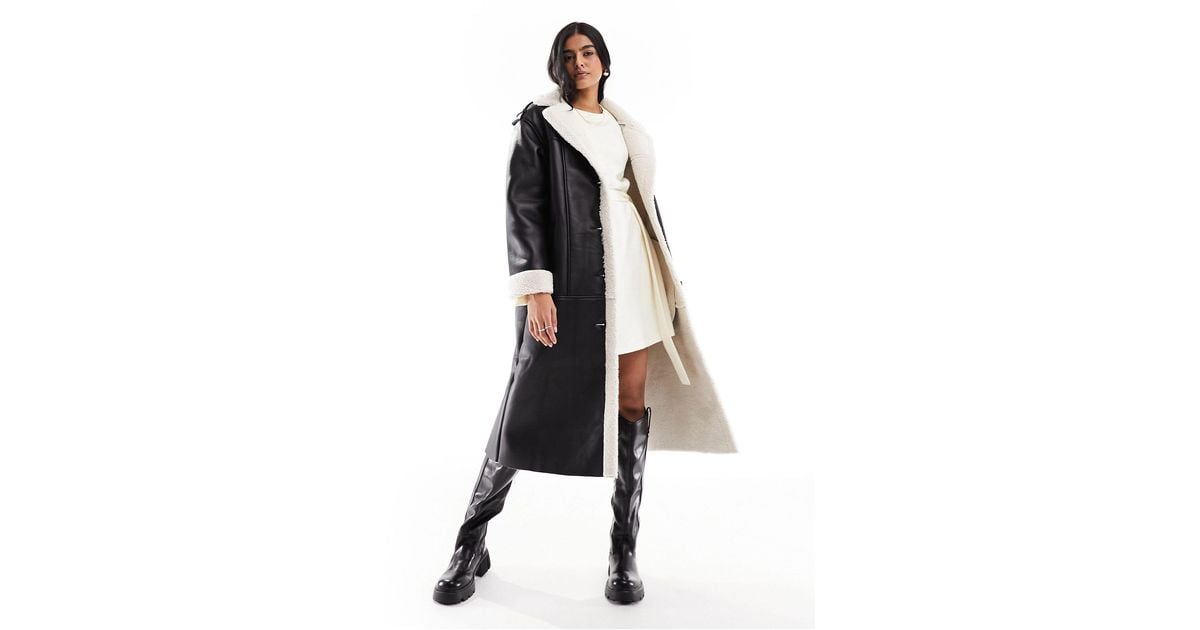 Leather Asymmetric Tailored Longline Coat - Black