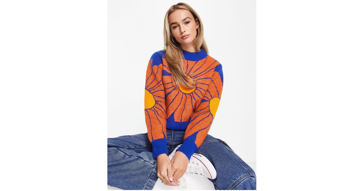 Monki Intarsia Knitted Sweater in Blue | Lyst