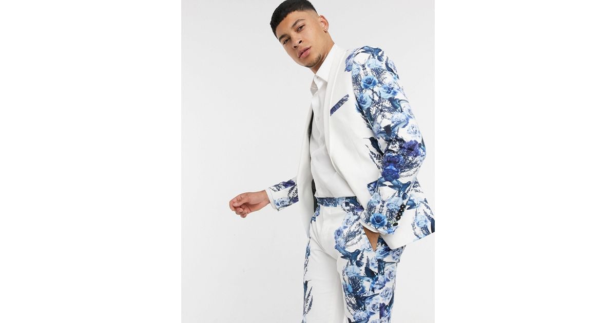 Blue and top white floral jacket