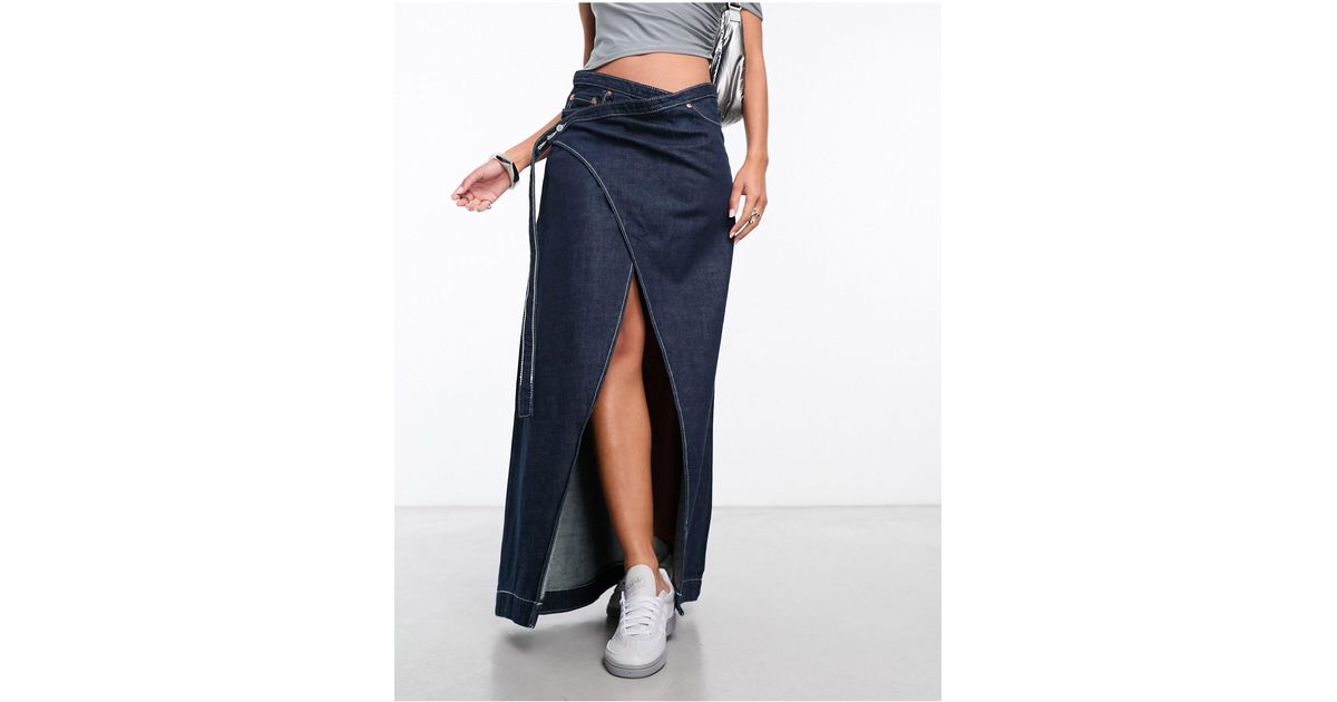 Weekday Main Wrap Denim Midaxi Skirt in Blue Lyst UK