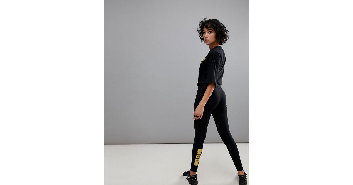 Hoorzitting Achtervoegsel behang PUMA Leggings With Gold Logo in Black | Lyst
