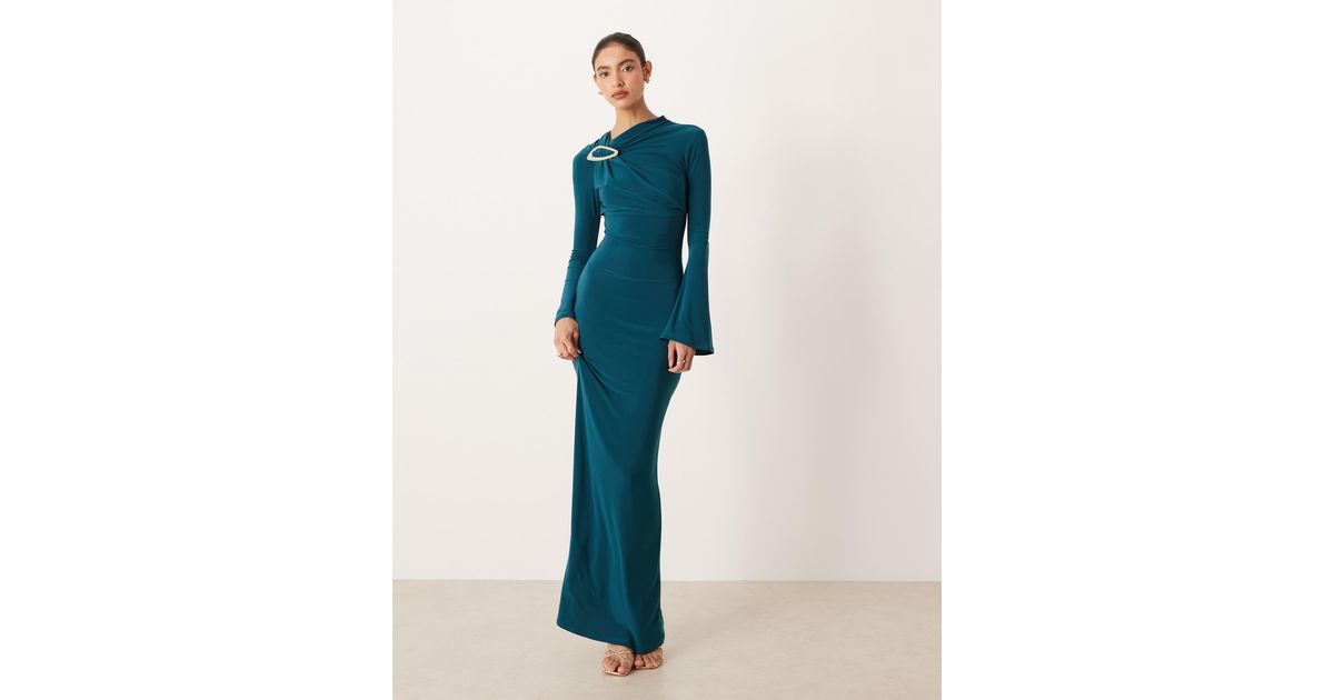 ASOS Modesty Diamante Trim Detail Draped Neck Detail Maxi Dress in Blue ...