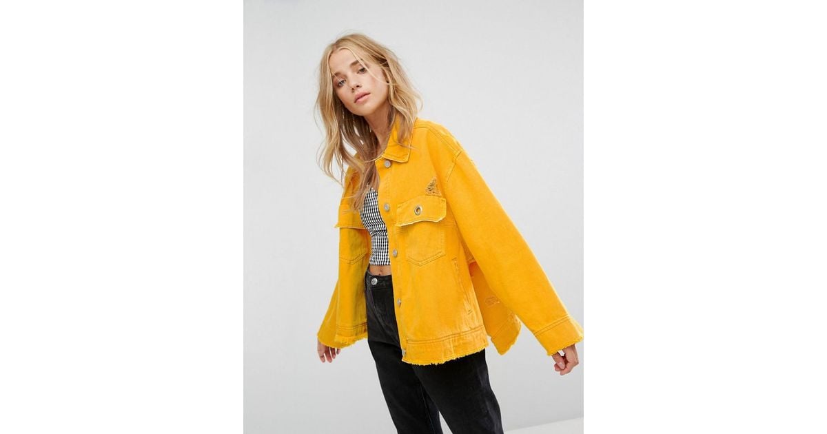 Bershka Oversized Denim Jacket in Yellow | Lyst